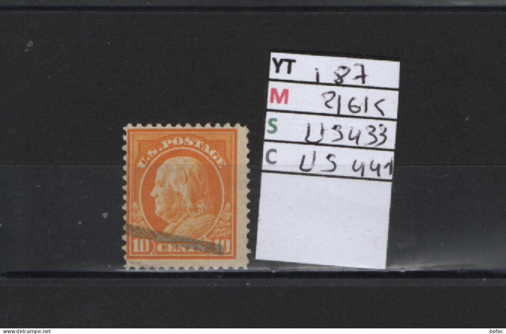PRIX FIXE Obl 187 YT 216K MIC US433 SCOT US441 GIB  Benjamin Franklin  1912 1915 58/06 Dentelé 3 Cotés - Used Stamps