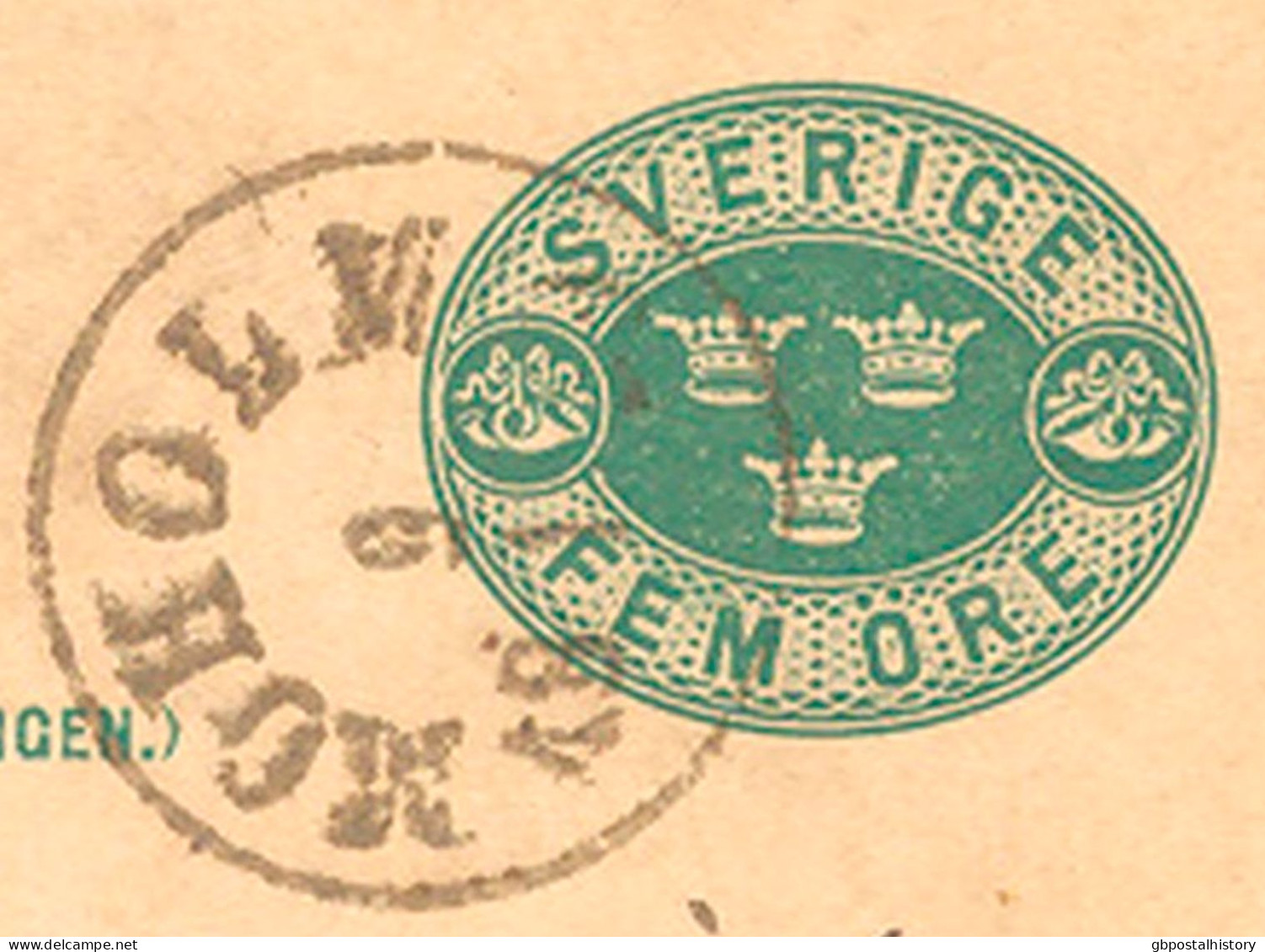 SCHWEDEN 1889, "MOHOLM" Selt. K1 Glasklar A. 5 (FEM) Öre Grün GA-Postkarte, Bed.-Erhaltung    SWEDEN VILLAGE POSTMARKS - 1885-1911 Oscar II