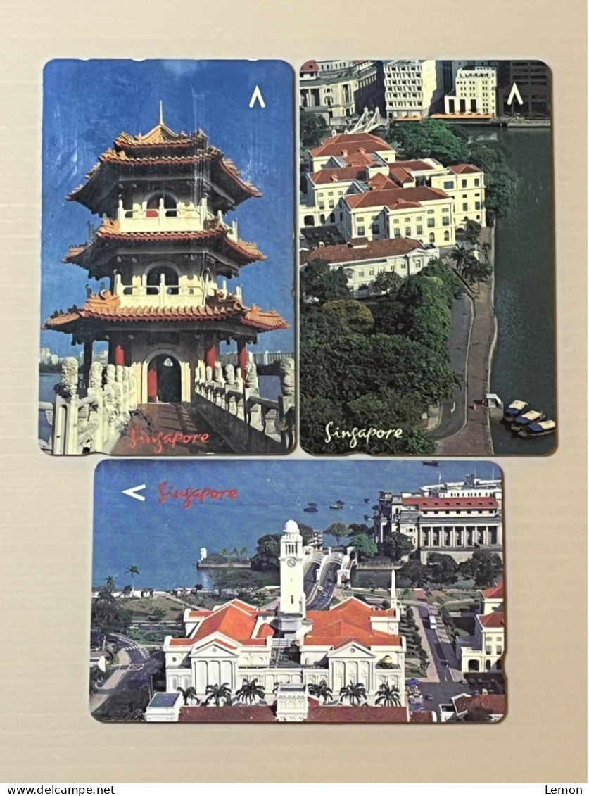 Singapore Telecom Singtel GPT Phonecard - Singapore Landmark, Set Of 3 Used $50 Cards - Singapore