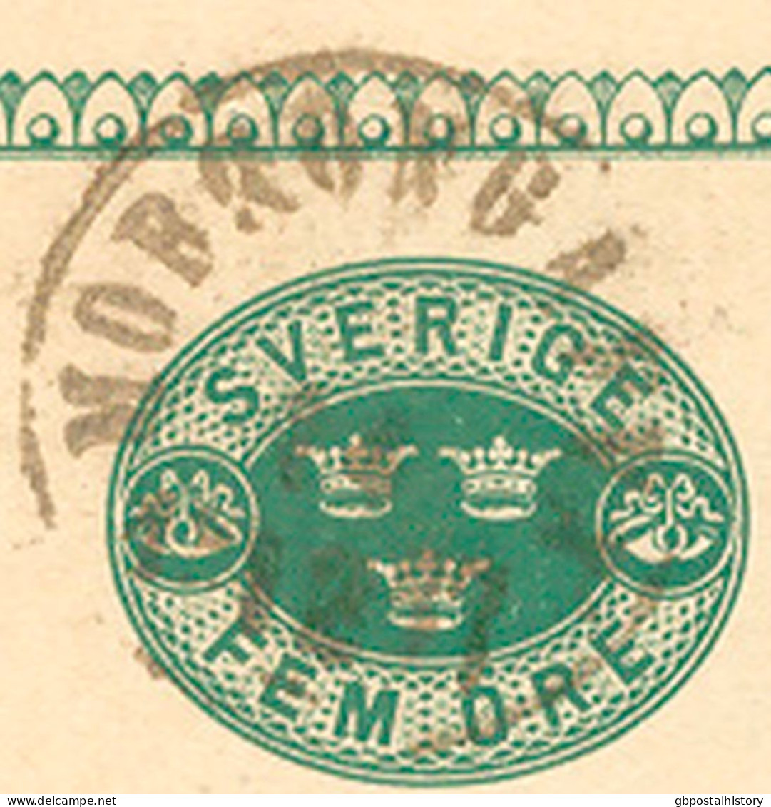 SCHWEDEN 1887 "MORGONGÂFVA" (MORGONGÄVA) Selt. K1 Klar A. 5 (FEM) Öre Grün GA-Postkarte, Pra.   SWEDEN VILLAGE POSTMARKS - 1885-1911 Oscar II