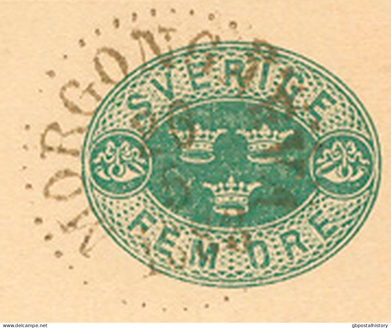 SCHWEDEN 1888 "MORGONGÂFVA" (MORGONGÄVA) Selt. K1 Klar A. 5 (FEM) Öre Grün GA-Postkarte, Pra.   SWEDEN VILLAGE POSTMARKS - 1885-1911 Oscar II