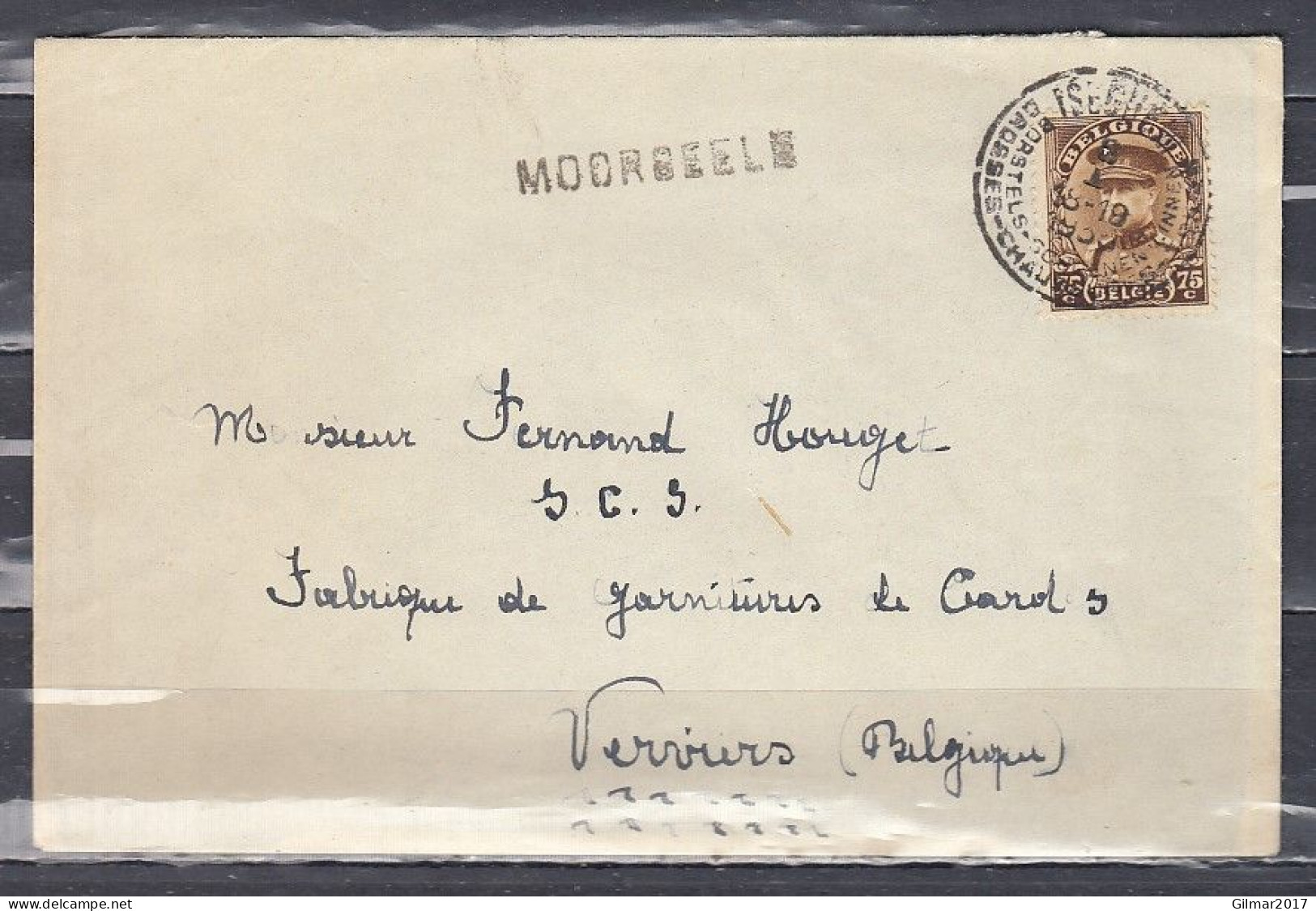Brief Van Iseghem Naar Verviers Met Langstempel Moorseele - Griffes Linéaires