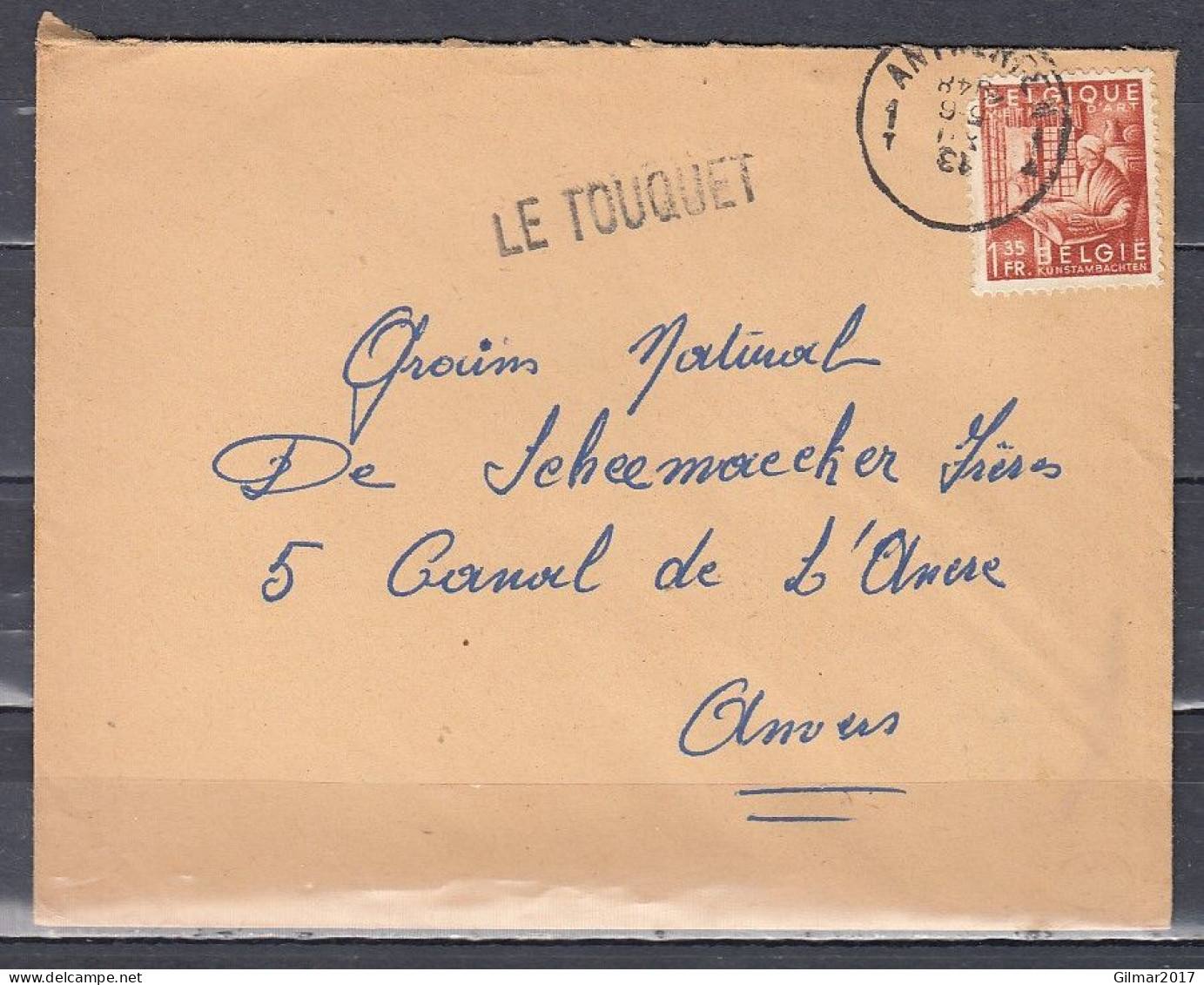 Brief Van Antwerpen 1Y Naar Anvers Met Langstempel Le Touquet - Langstempel