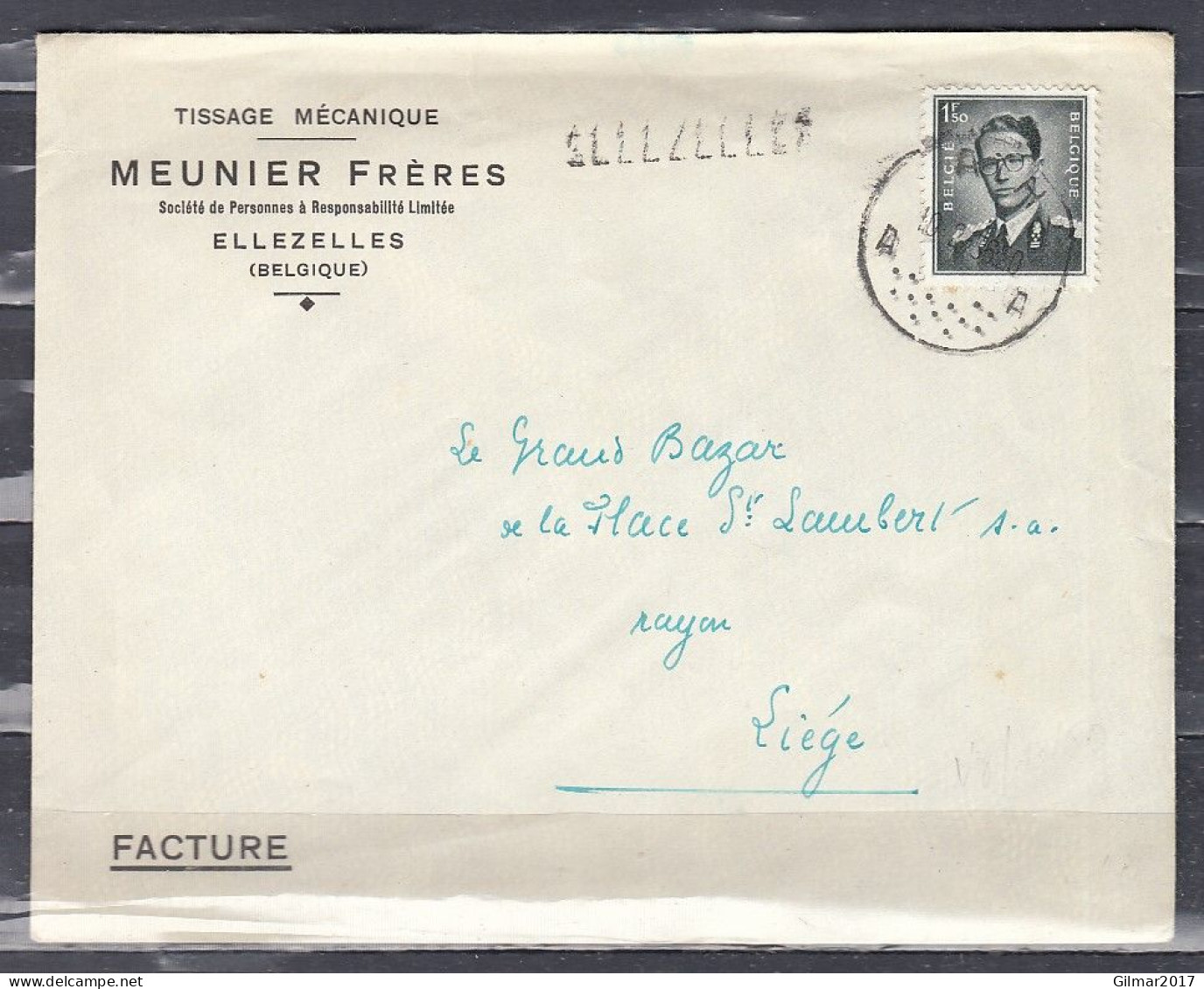Brief Van Ath A Naar Liege Met Langstempel ELLEZELLES - Linear Postmarks