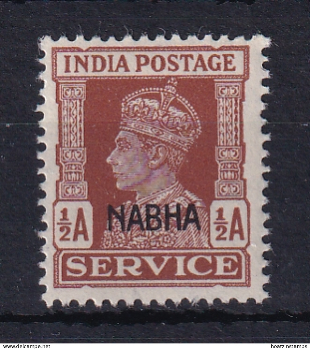 India - Nabha: 1940-43   Official - KGVI 'Nabha' OVPT   SG O56   ½a   Red-brown    MH - Nabha