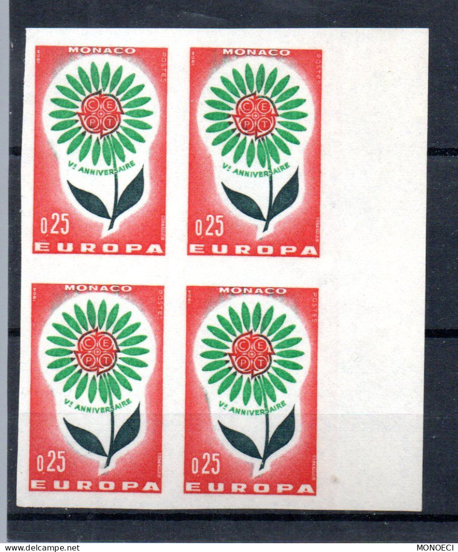 MONACO -- MONTE CARLO -- NON DENTELE -- Bloc De 4 Timbres 25 C. -- EUROPA 1964 -- Neuf ** - Plaatfouten En Curiosa