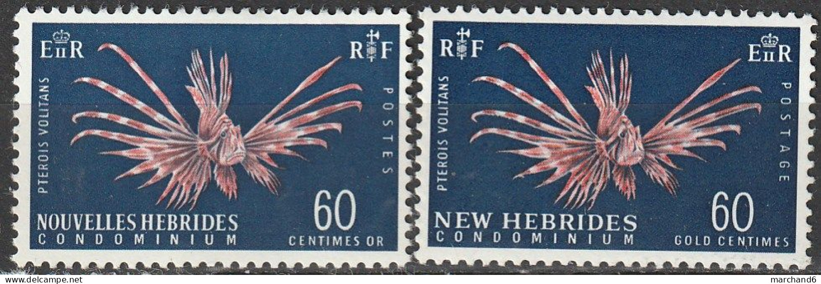 Nouvelles Hébrides Type M Pterois Volitans1967 N°265/266 Neuf*charnière - Unused Stamps