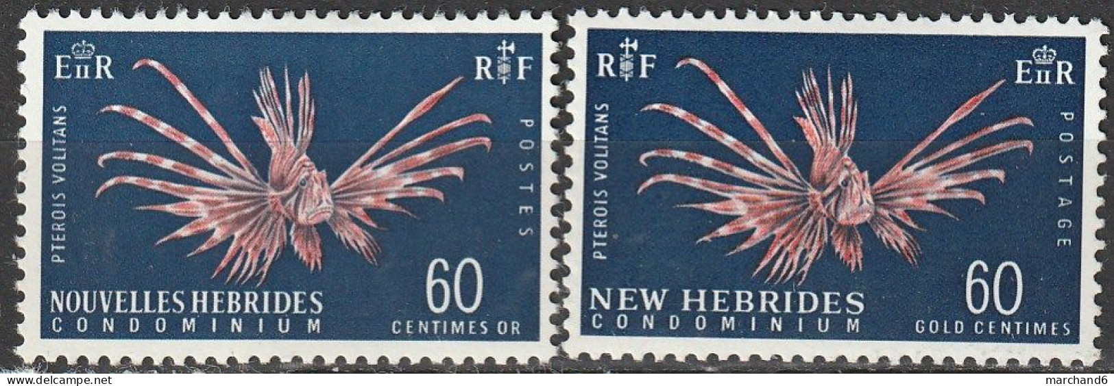 Nouvelles Hébrides Type M Pterois Volitans1967 N°265/266 Neuf*charnière - Ungebraucht