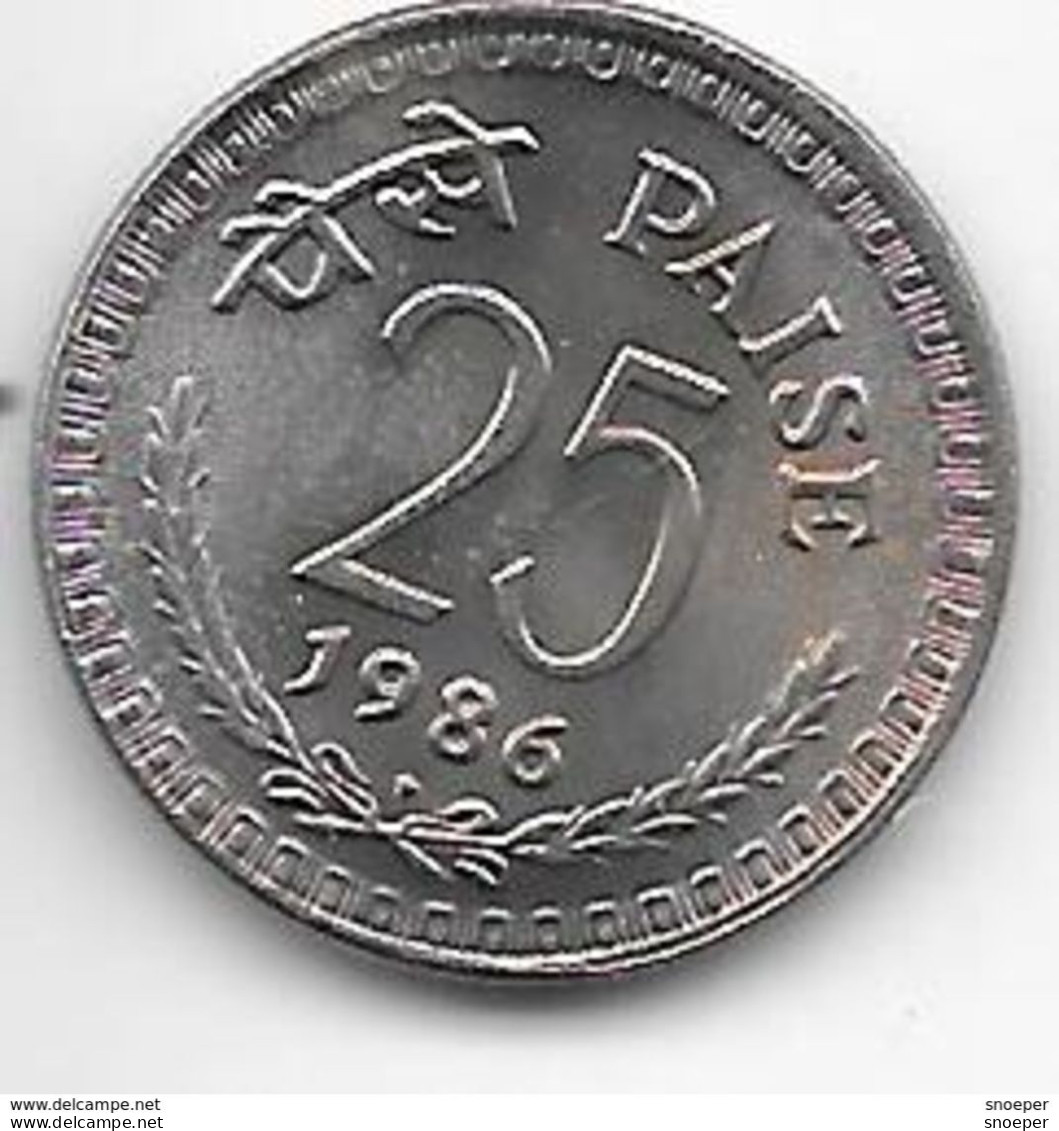 *india  25 Paisa 1986 B  Km 49.5    Unc - Inde