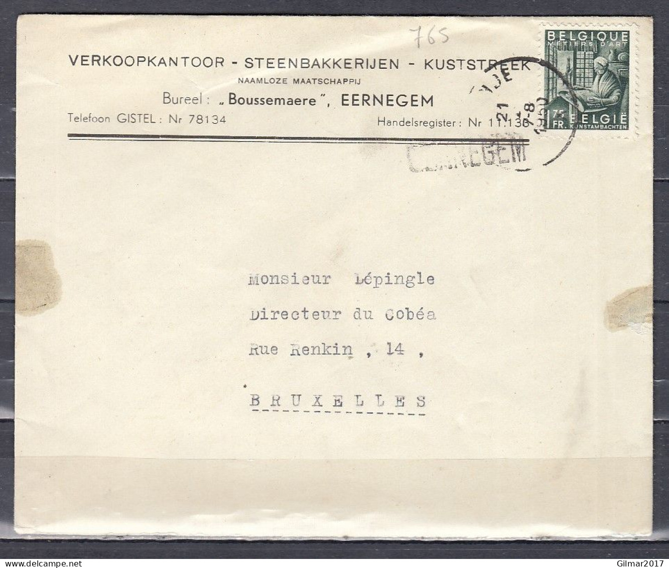 Brief Met Langstempel Eernegem - Linear Postmarks