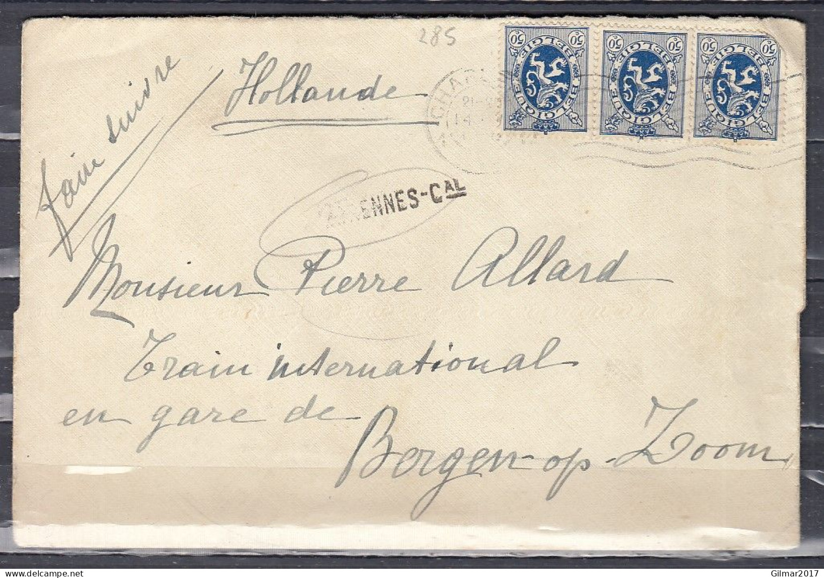 Brief Van Charleroi 1 Naar Bergen Op Zoom Met Langstempel Florennes - Linear Postmarks