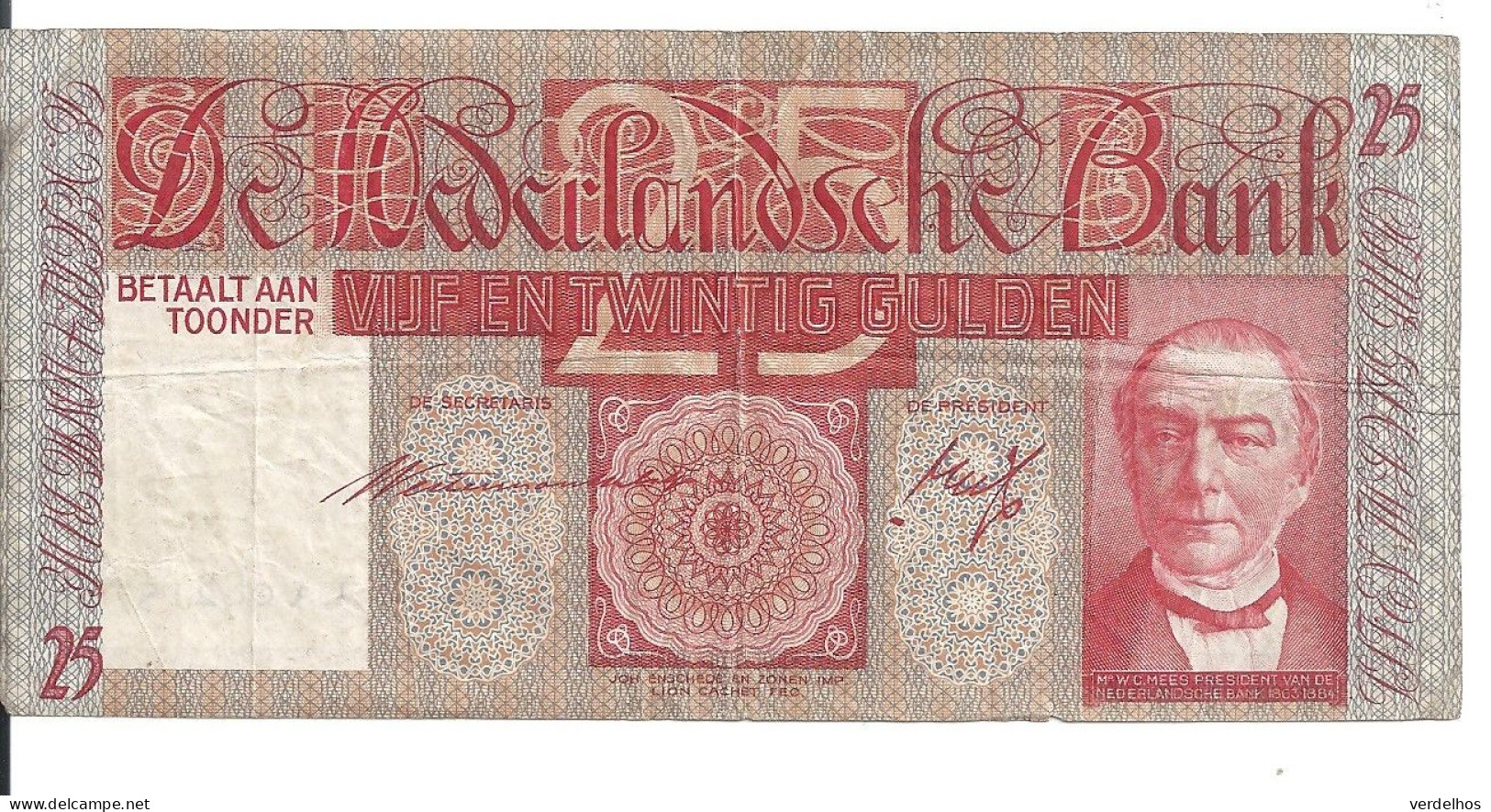 NETHERLANDS 25 GULDEN 1938 VF P 50 - 25 Gulden