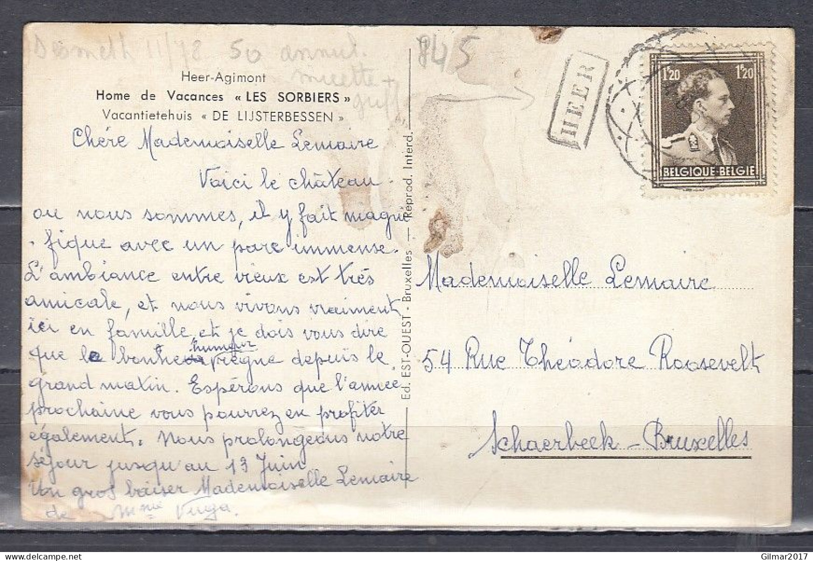 Brief Naar Schaerbeek Met Langstempel Heer - Linear Postmarks