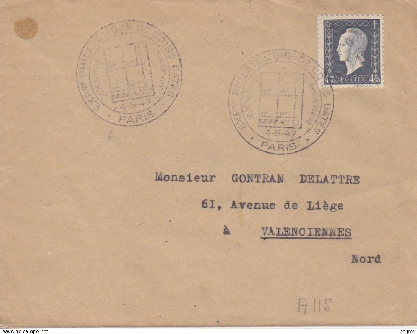 Lettre Obl. Cachet événementiel Prix Expo De CD Paris Le 4/5/47 Sur 4f50 Dulac N° 695 (tarif Du 1° Mars 47) - 1944-45 Marianna Di Dulac