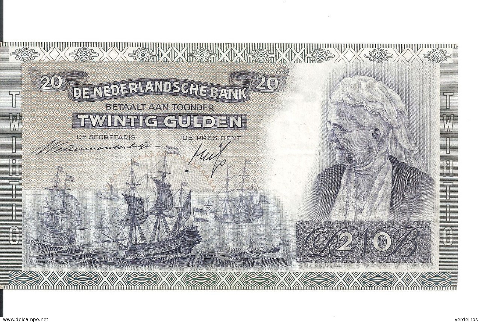 NETHERLANDS 20 GULDEN 1941 VF+ P 55 - 20 Gulden