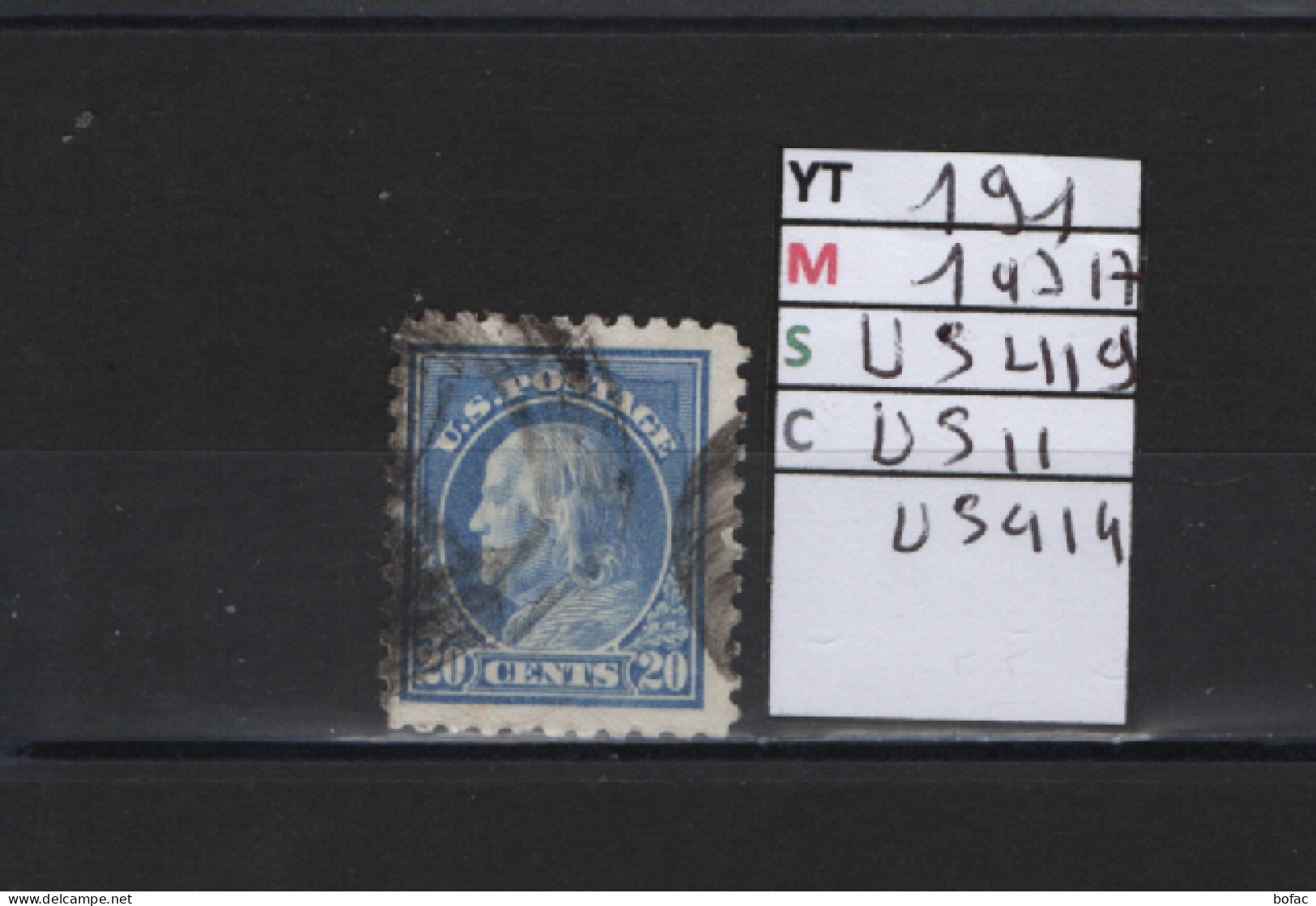 PRIX FIXE Obl 191 YT 197A MIC US419 SCOT US414 GIB  Benjamin Franklin  1912 1915 Etats Unis 58/06 - Used Stamps