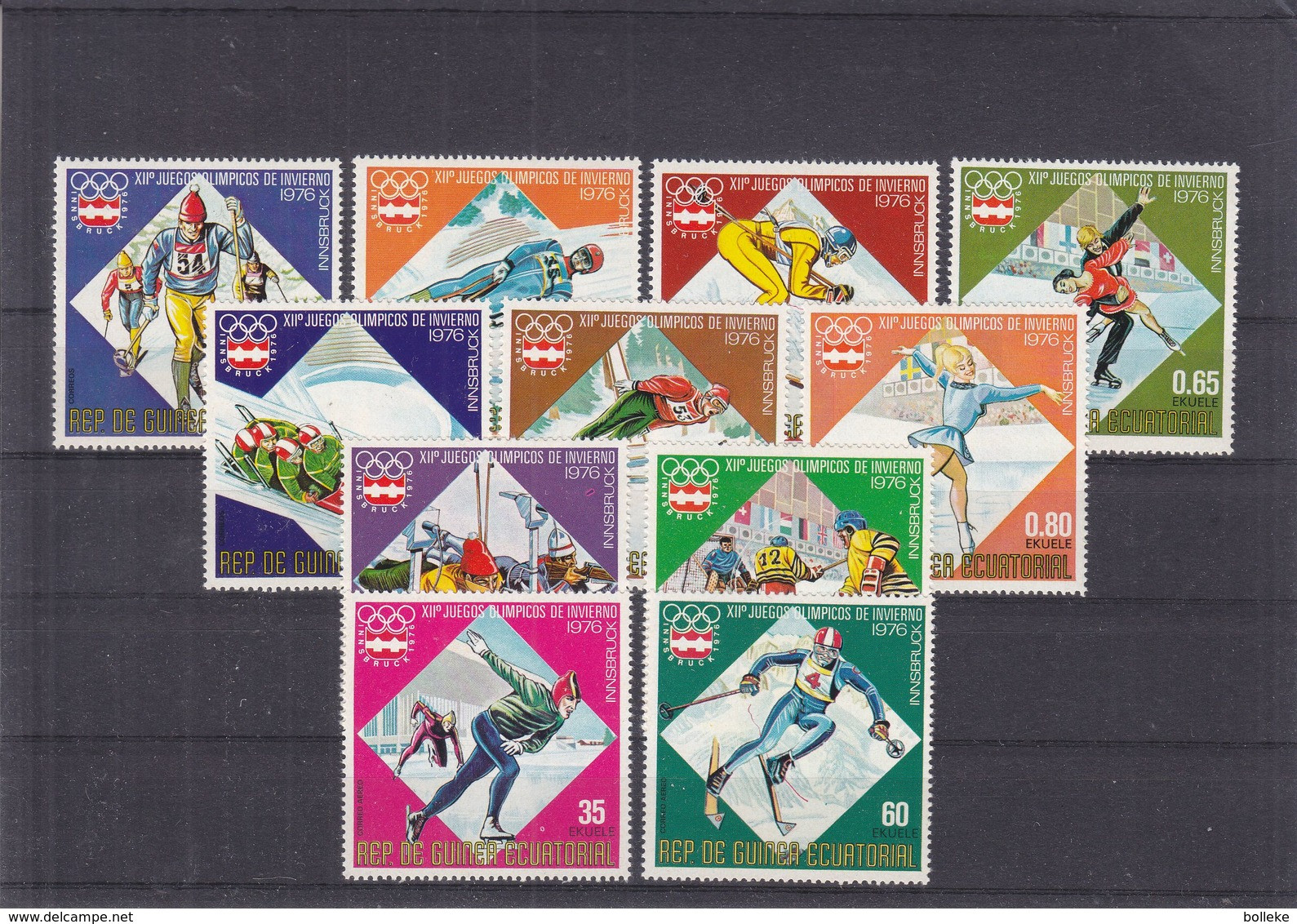 Jeux Olympiques 1976 - Guinée Equatoriale - Yvert Série 59 + 75 ** - Ski - Patinage - Drapeaux - Luge - Hockey - Inverno1976: Innsbruck