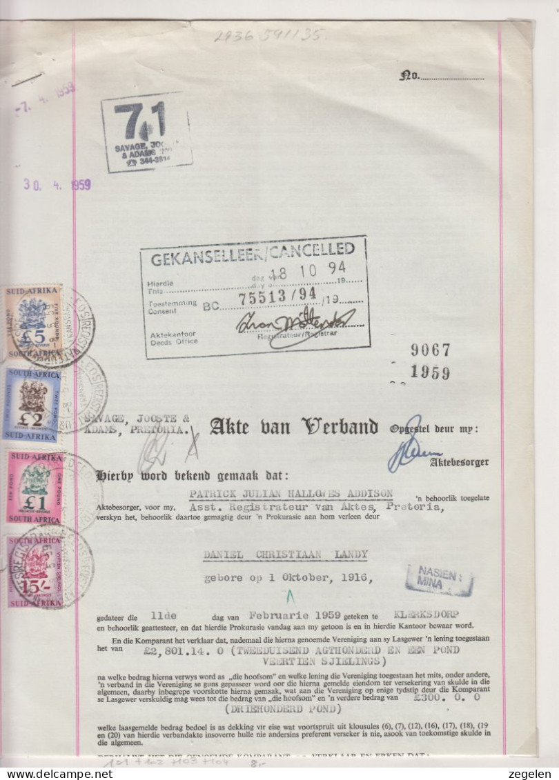 Zuid-Afrika Fiskale Zegel(revenue) Cat. J Barefoot: Revenue JAAR 1955 101+102+103+104 Op Volledig Dokument - Other & Unclassified