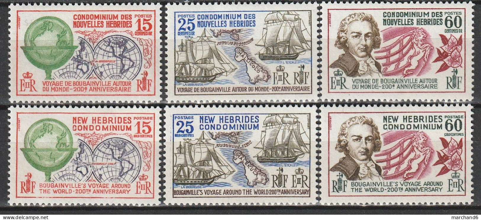 Nouvelles Hébrides Bicentenaire Du Voyage Autour Du Monde De Bougainville 1968 N°267/272 Neuf*charnière - Neufs