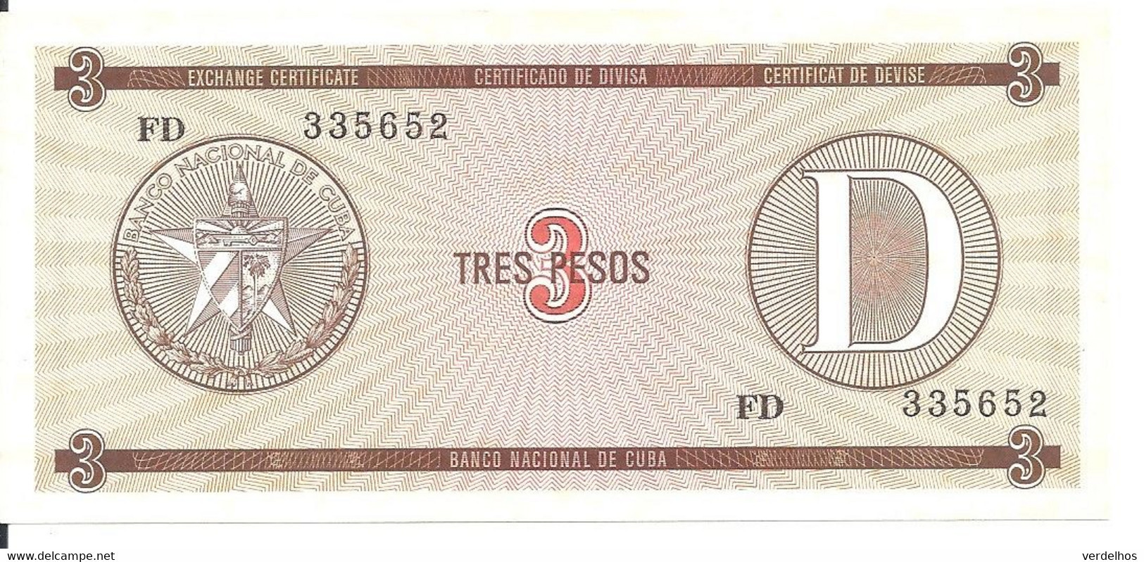 CUBA 3 PESOS ND1985 UNC P FX33 - Cuba