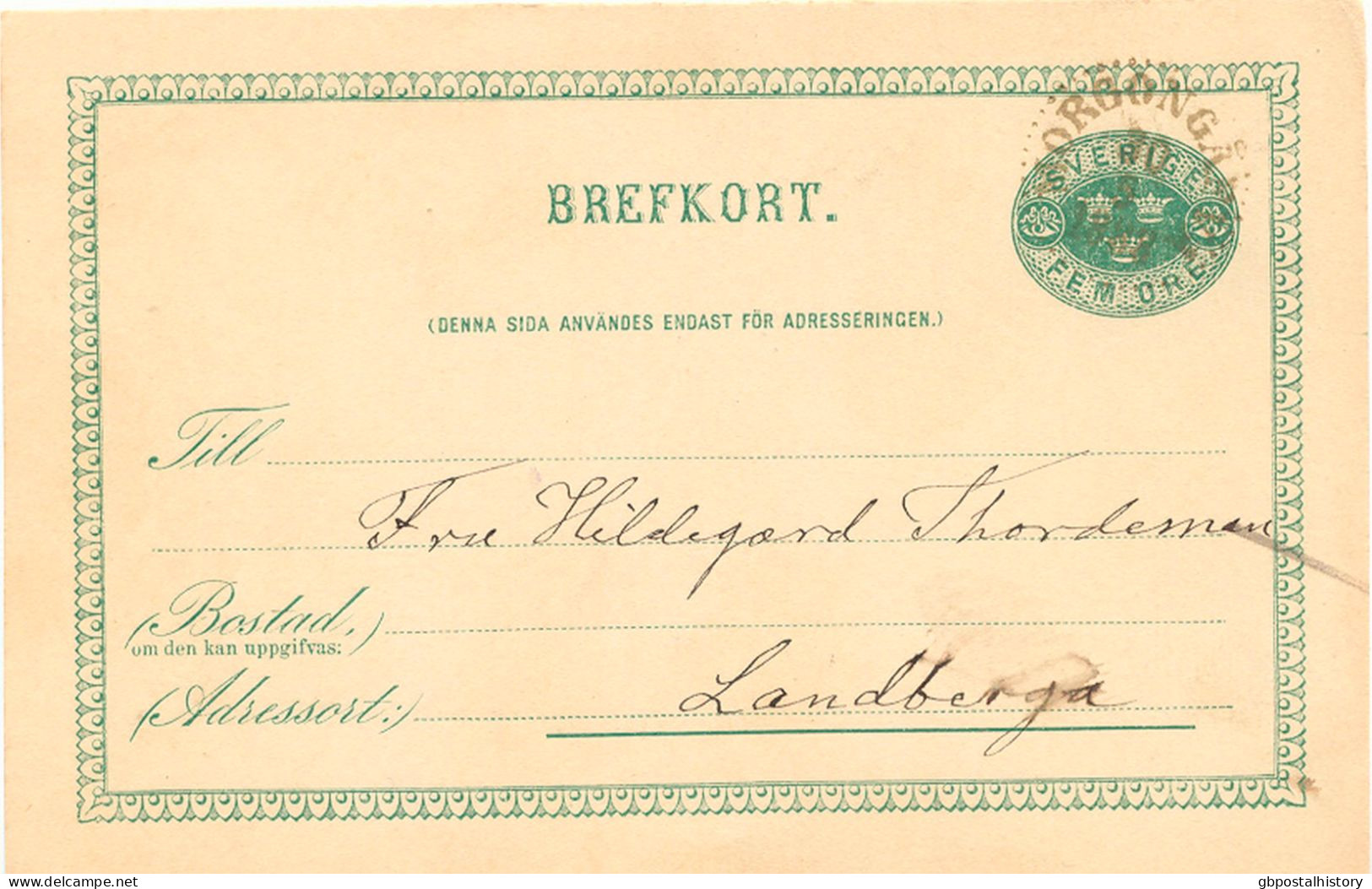 SWEDEN March 30th, 1888, "MORGONGÂFVA" (MORGONGÄVA) K1 On Superb 5 (FEM) ÖRE Green Postal Stationery Postcard - 1885-1911 Oscar II