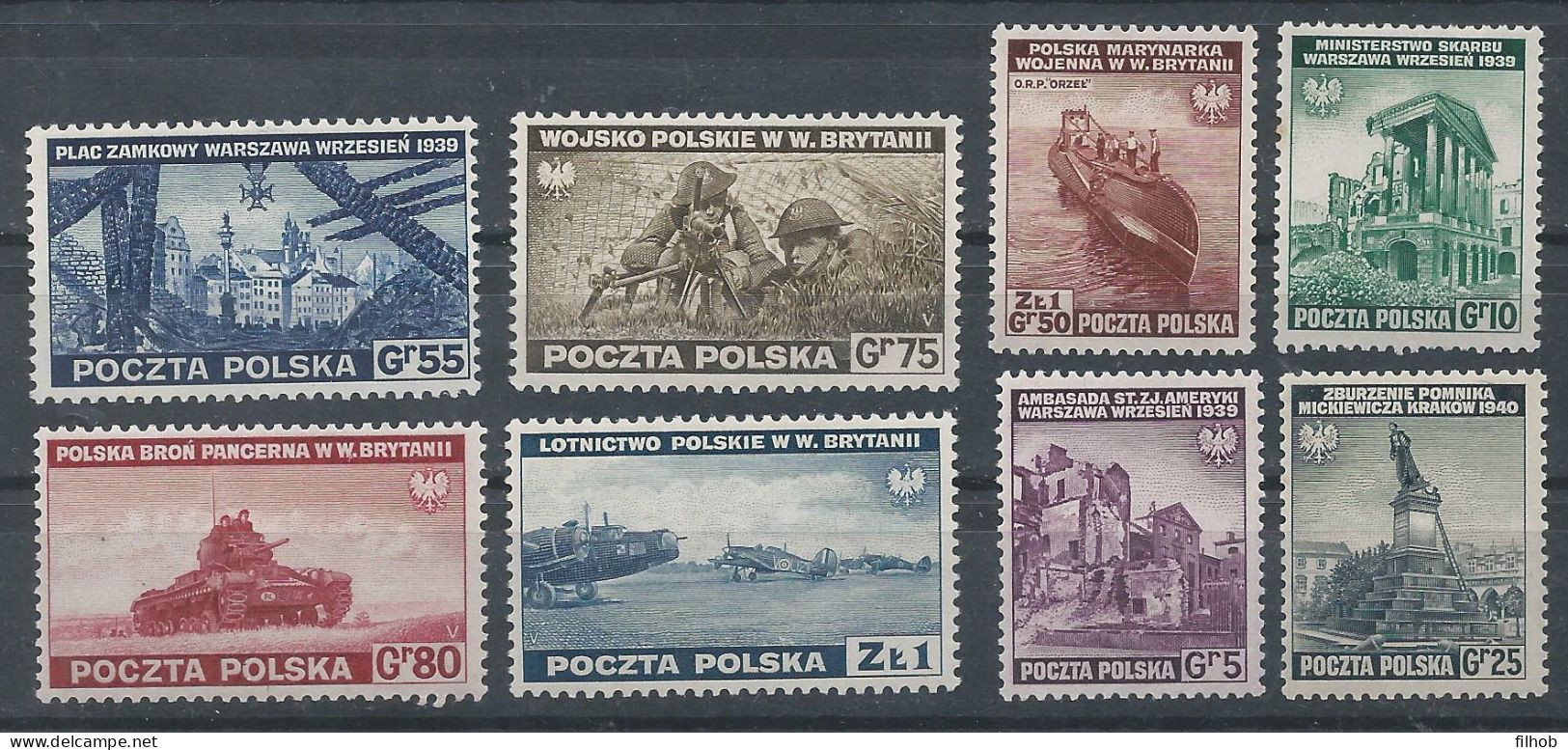 Poland Stamps MNH ZC 338 A-H: Editions Of The Government In Exile Destruction In WW II - Gouvernement De Londres (exil)