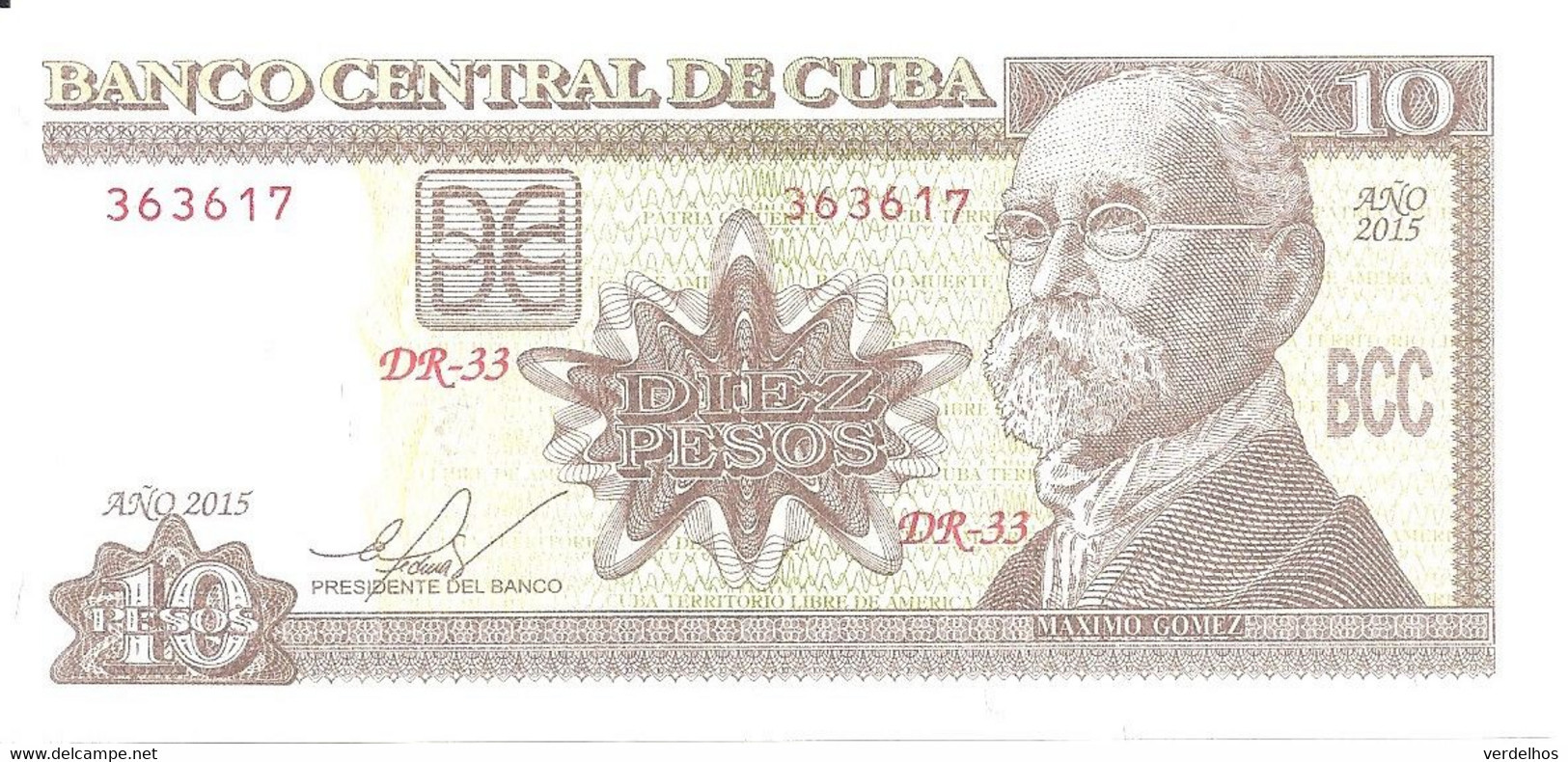 CUBA 10 PESO 2015 UNC P 117 Q - Cuba