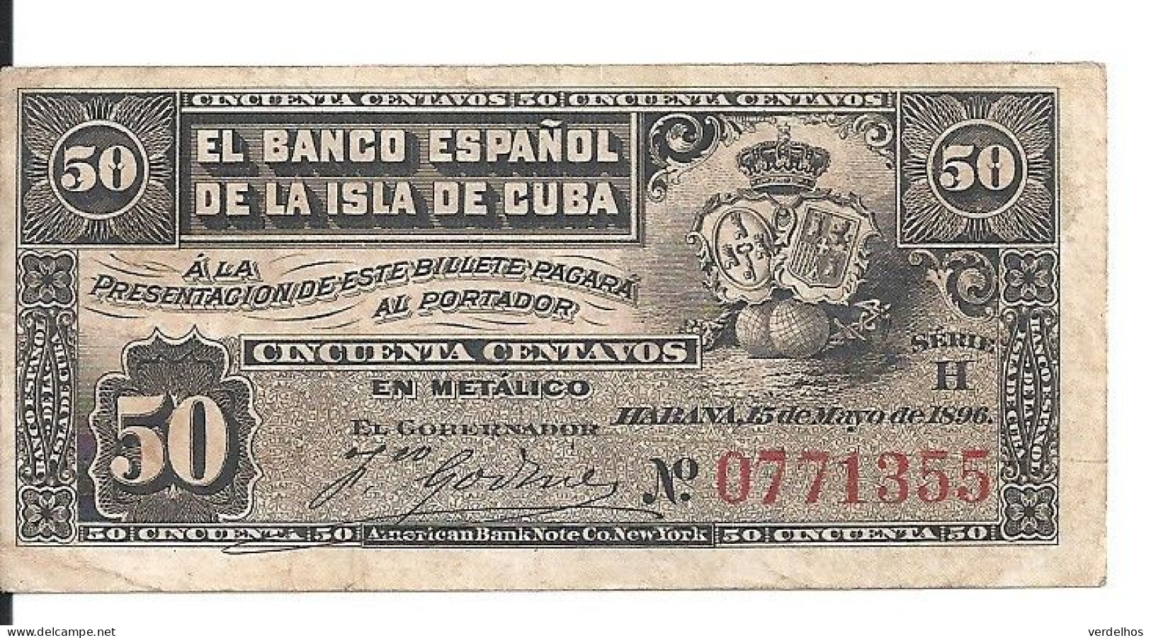 CUBA 50 CENTAVOS 1896 VF+ P 46 A - Kuba