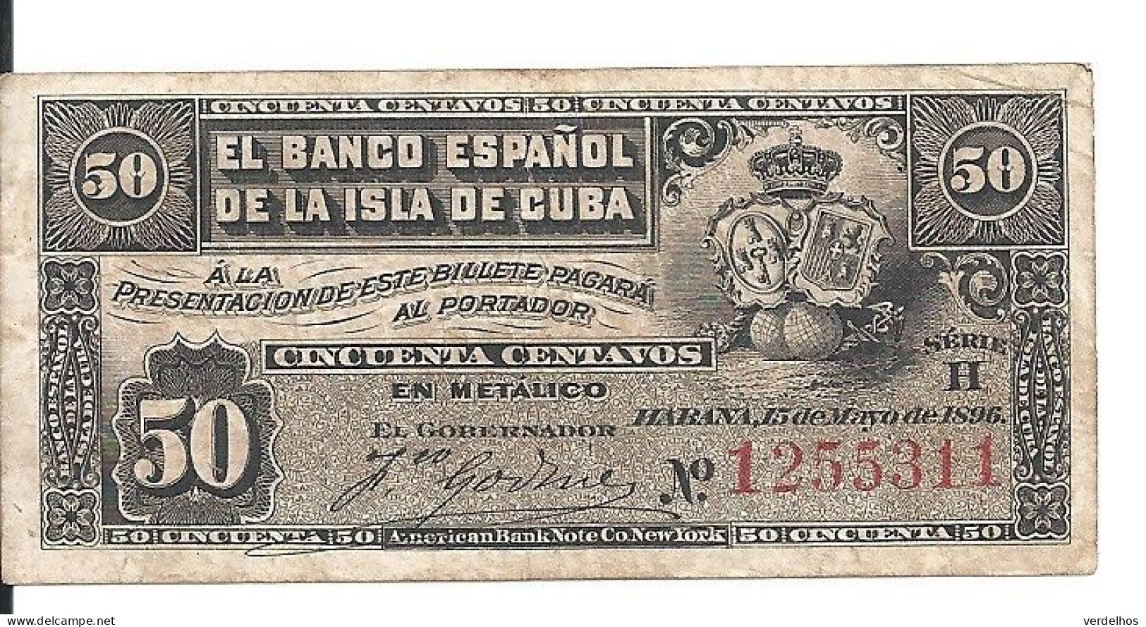 CUBA 50 CENTAVOS 1896 VF+ P 46 A - Cuba