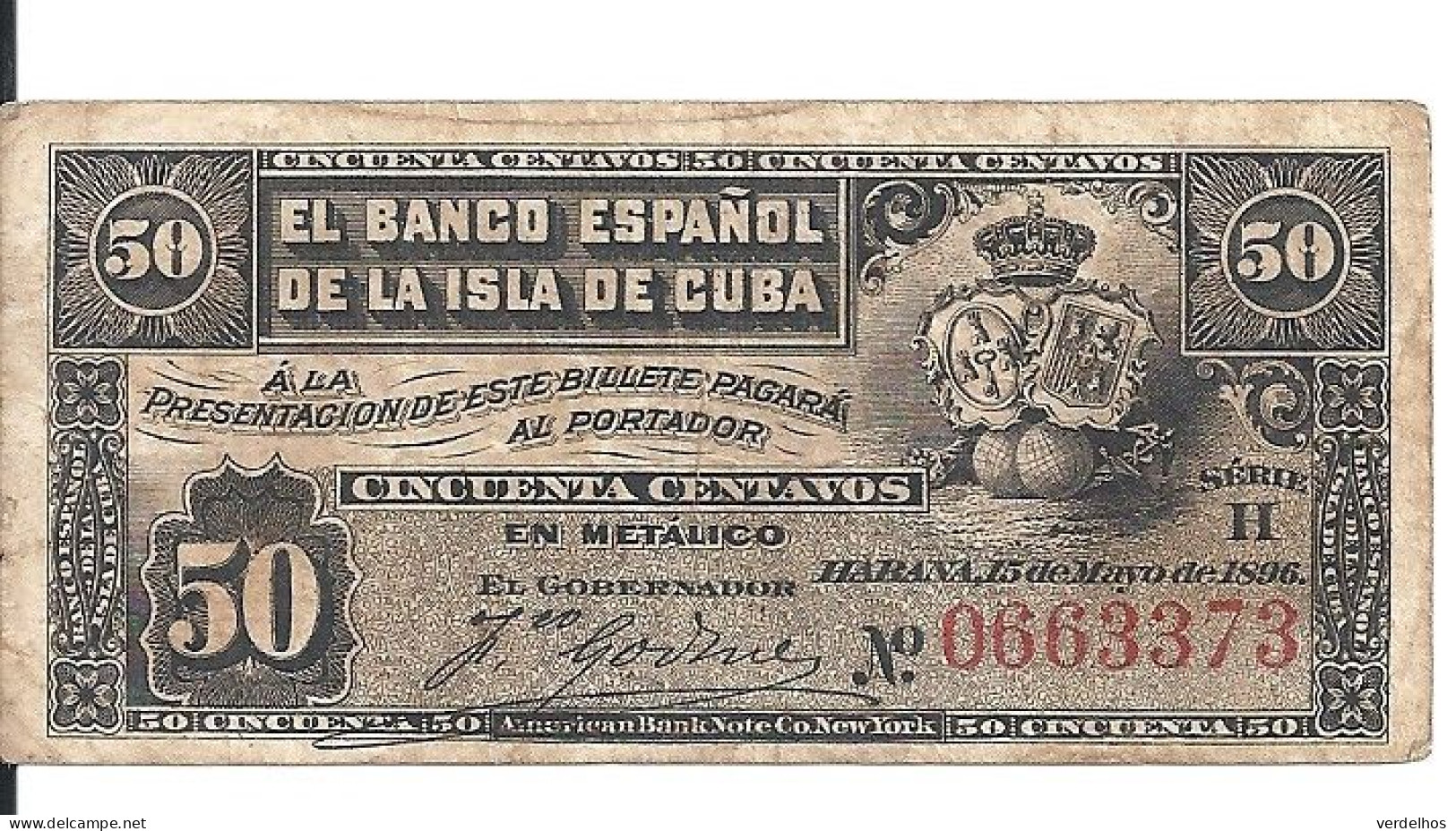 CUBA 50 CENTAVOS 1896 VF P 46 A - Cuba