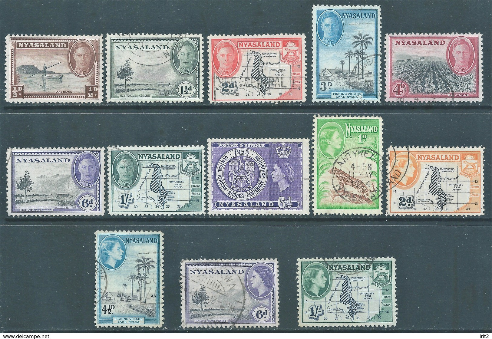 GREAT BRITAIN ENGLAND British,Rhodesia Protectorates Nyasaland 1945 Re Giorgio VI,1953 Queen Elizabeth II,Used - Nyasaland (1907-1953)