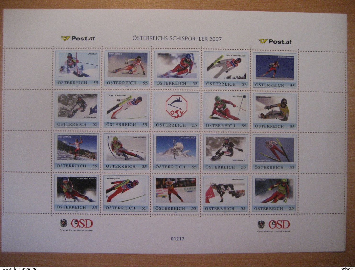 Österreich- PM Österreichs Schisportler 2007, Ganzer Bogen Nr. 01217 ** Ungebraucht - Persoonlijke Postzegels