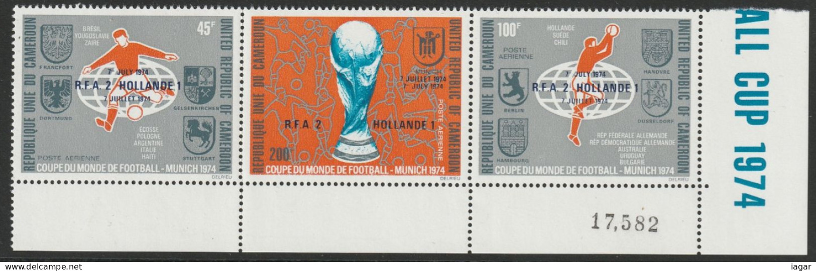 THEMATIC SPORT:  WINNER OF WORLD FOOTBALL CHAMPIONSHIP,  GERMANY ' 74.  "R.F.A. 2 HOLLANDE 1" OVERPRINTED   -  CAMEROUN - 1974 – Westdeutschland