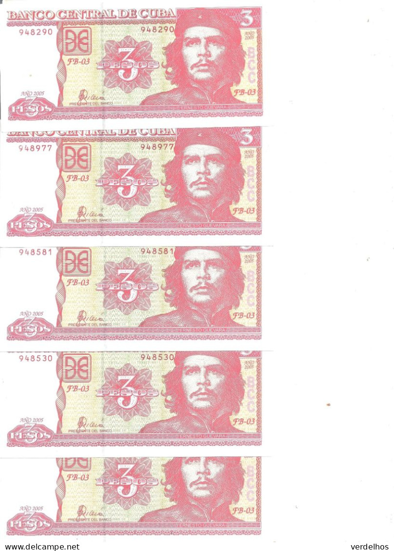 CUBA 3 PESOS 2005 UNC P 127 B ( 5 Billets ) - Kuba
