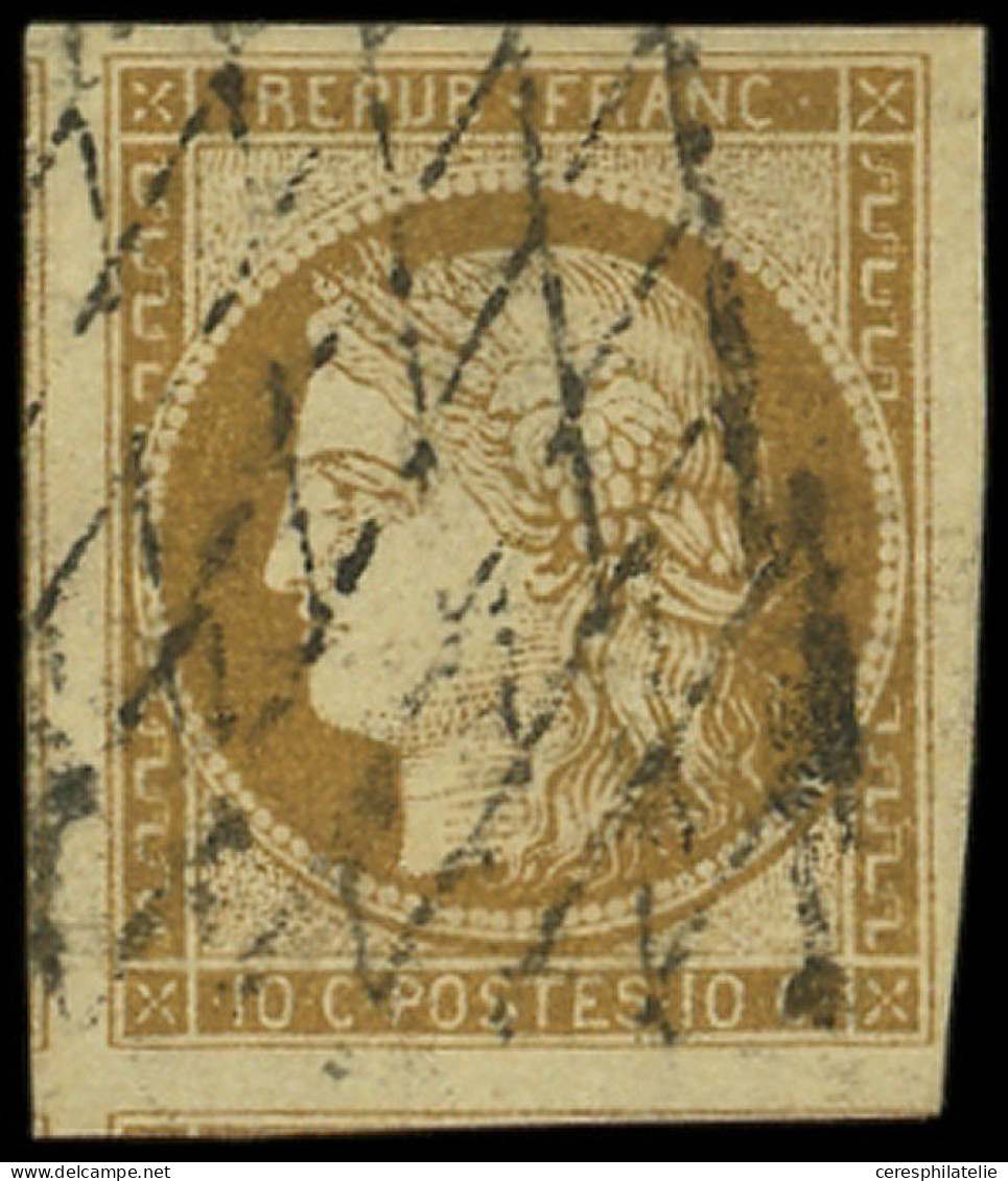 EMISSION DE 1849 - 1    10c. Bistre-jaune, Obl. GRILLE SANS FIN, Grandes Marges (3 Voisins), Superbe. C - 1849-1850 Ceres