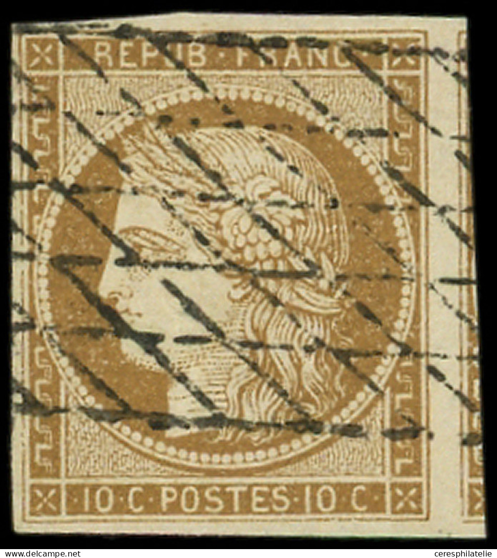 EMISSION DE 1849 - 1    10c. Bistre-jaune, Obl. GRILLE SANS FIN, TTB - 1849-1850 Ceres