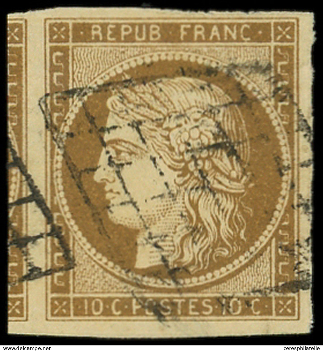 EMISSION DE 1849 - 1a   10c. Bistre-brun, Voisin à Gauche, Obl. GRILLE, TTB - 1849-1850 Ceres