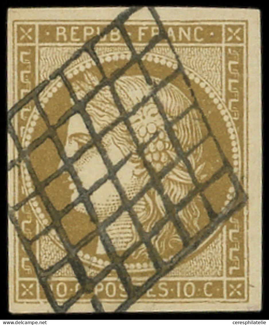 EMISSION DE 1849 - 1b   10c. Bistre-VERDATRE, Obl. GRILLE, TB - 1849-1850 Ceres