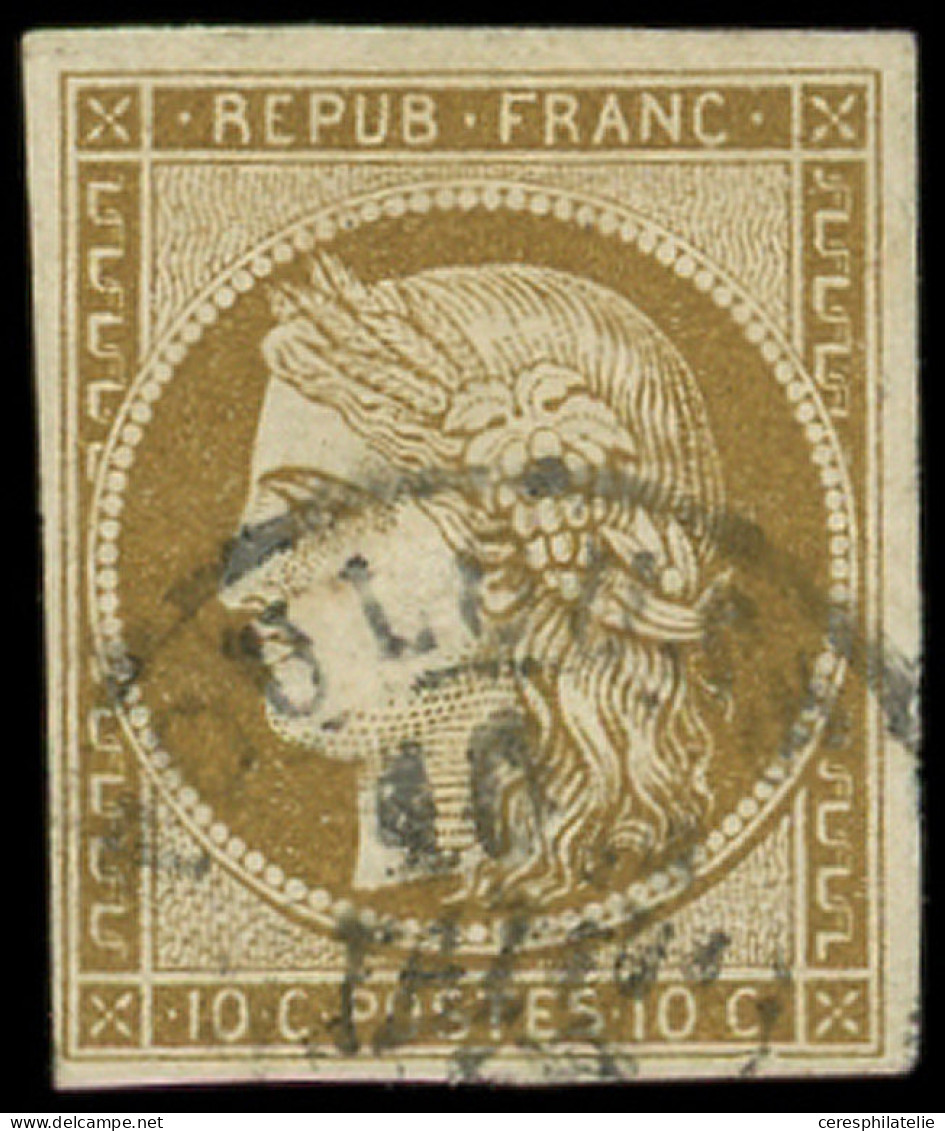 EMISSION DE 1849 - 1b   10c. Bistre-VERDATRE, Obl. Càd T15 TOULOUSE, TB. C - 1849-1850 Ceres