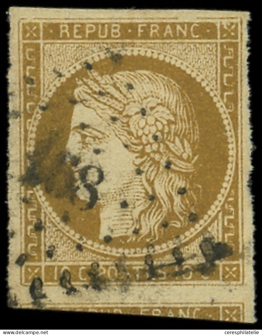 EMISSION DE 1849 - 1c   10c. Bistre-VERDATRE FONCE, Voisin En Bas, Obl. PC 168, Frappe Un Peu Grasse, TB - 1849-1850 Ceres