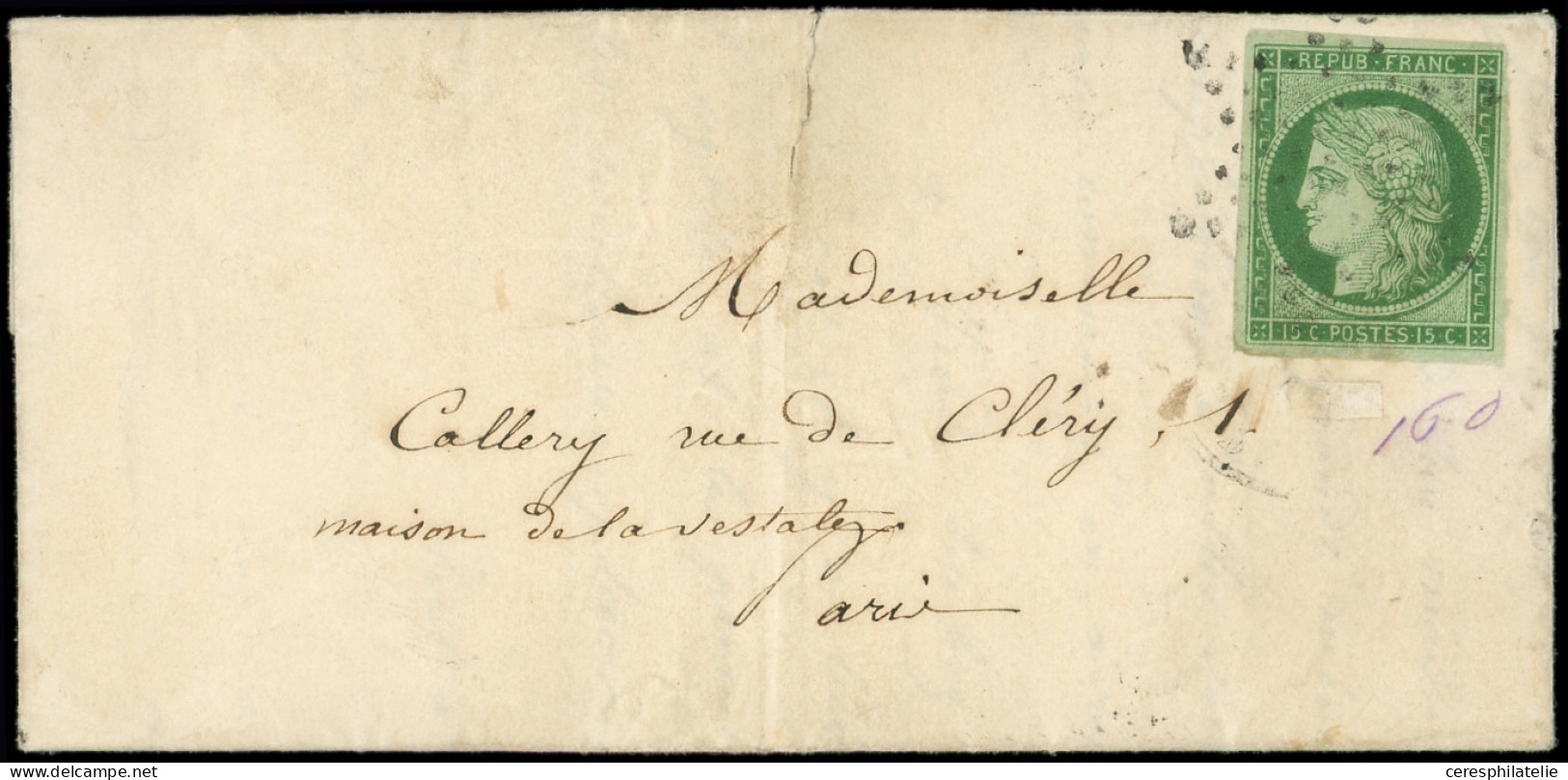 Let EMISSION DE 1849 - 2    15c. Vert, Obl. ETOILE (frappe Légère) Sur LAC, Au Verso Càd PARIS 14/6/53, TB/TTB - 1849-1876: Classic Period