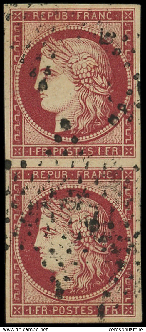 EMISSION DE 1849 - 6     1f. Carmin, PAIRE Verticale Obl. ETOILE, TTB - 1849-1850 Cérès