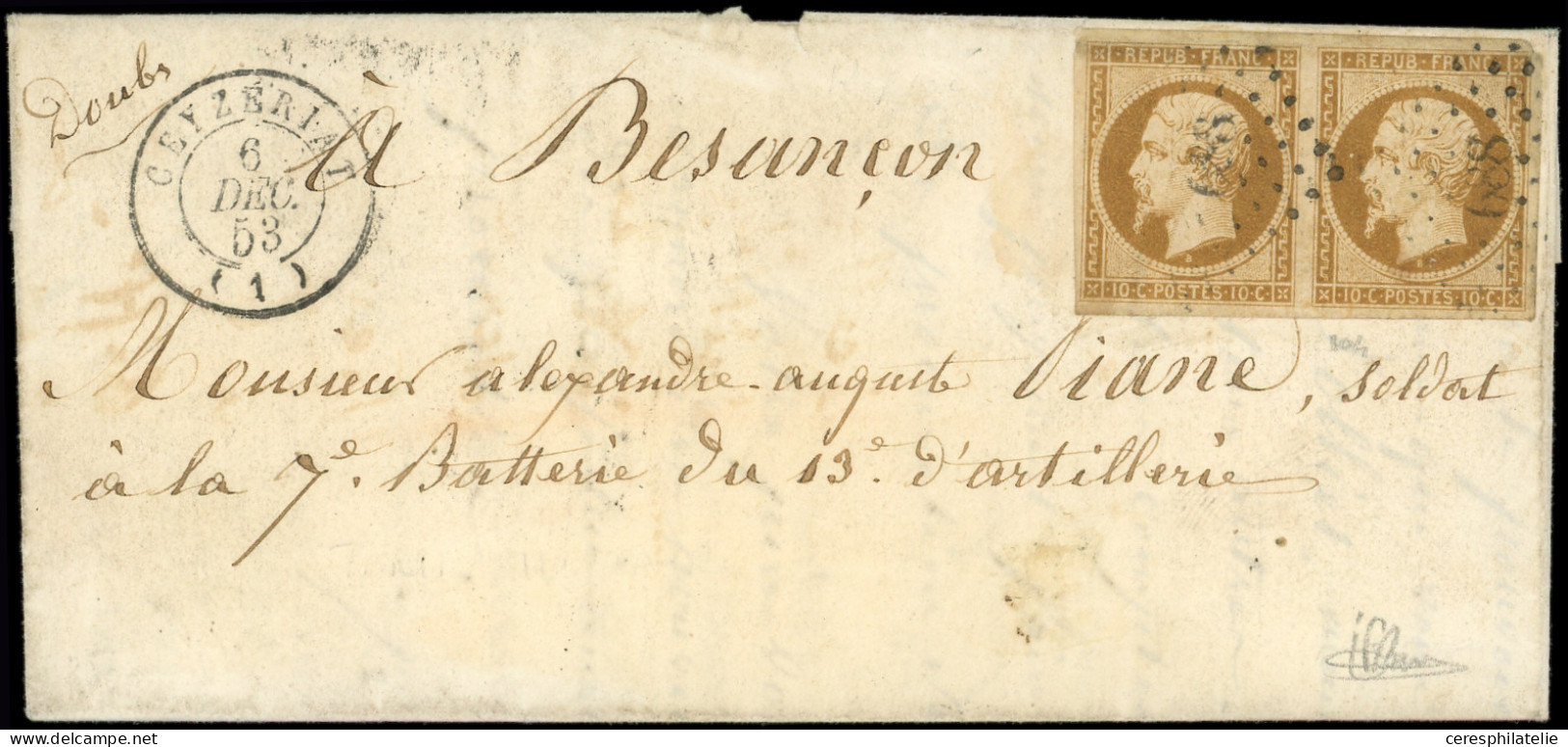 Let PRESIDENCE - 9    10c. Bistre-jaune, PAIRE Obl. PC 688 S. LAC, Càd T15 CEYZERIAT 6/12/53, Tarif Militaire, TB. J - 1849-1876: Klassik