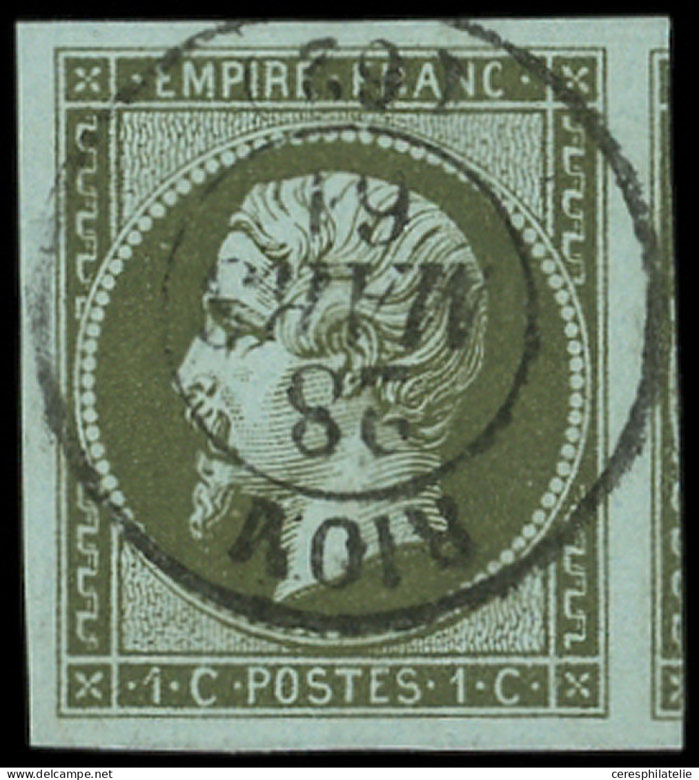 EMPIRE NON DENTELE - 11    1c. Olive Nuance Foncée, Grandes Marges Avec Voisin, Obl. Càd T15 RIOM 28/3/61, Superbe - 1853-1860 Napoléon III.