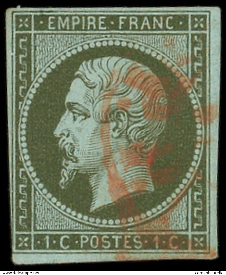 EMPIRE NON DENTELE - 11    1c. Olive, Obl. ROUGE Des Imprimés, TB - 1853-1860 Napoléon III