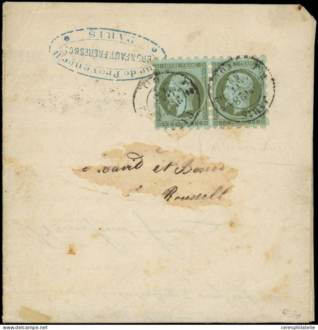 Let EMPIRE NON DENTELE - 11    1c. Olive PAIRE, PIQUAGE SUSSE, Obl. Càd PARIS 28/1/62 S. Imprimé, Piquage RR Sur Ce Timb - 1849-1876: Classic Period