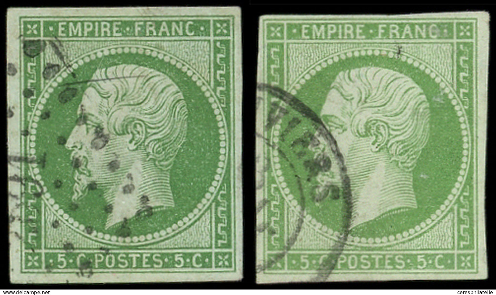 EMPIRE NON DENTELE - 12    5c. Vert, 2 Nuances, Obl. PC Et Càd, TB - 1853-1860 Napoléon III.