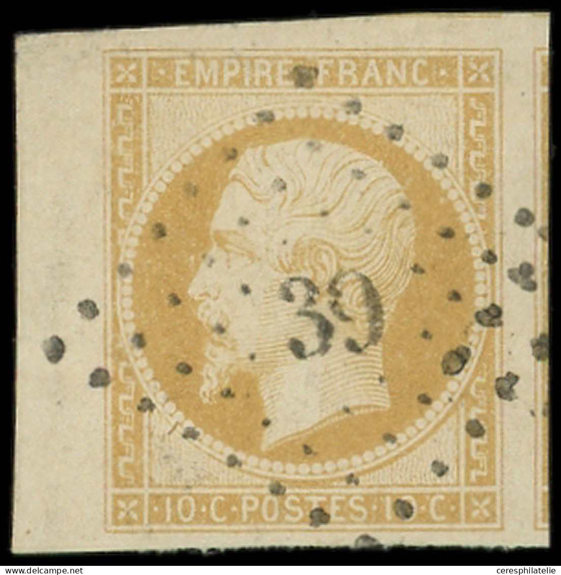 EMPIRE NON DENTELE - 13Aa 10c. Jaune-citron, T I, Bdf, 3 Voisins, Obl. PC 39 D'ALAN, Superbe - 1853-1860 Napoleon III