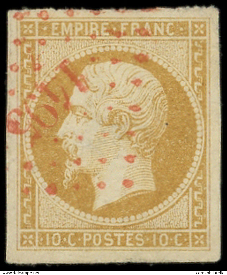 EMPIRE NON DENTELE - 13Ag 10c. Bistre-jaune, Obl. PC Rouge 1495, TB. C - 1853-1860 Napoleon III
