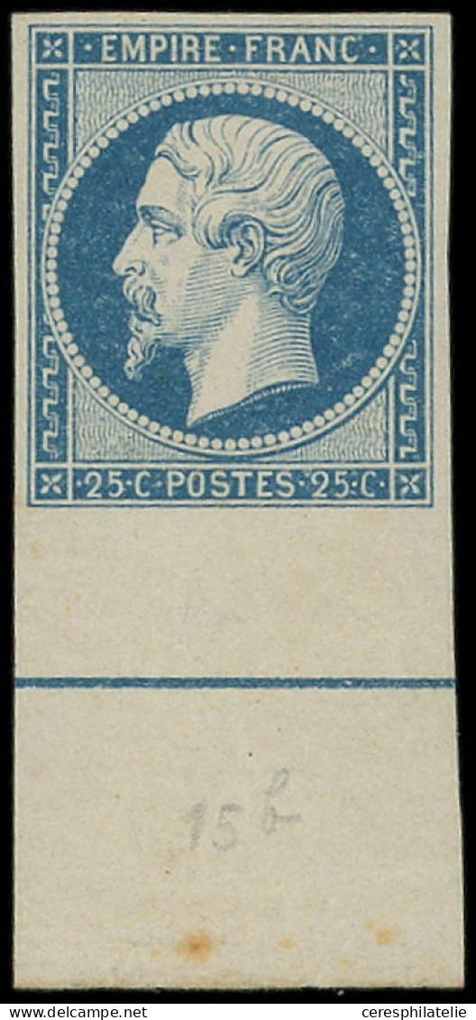 * EMPIRE NON DENTELE - L15b 25c. Bleu, Bdf Avec FILET D'ENCADREMENT, Petit Pelurage Sous La Ch. Mais Néanmoins Très Frai - 1853-1860 Napoléon III